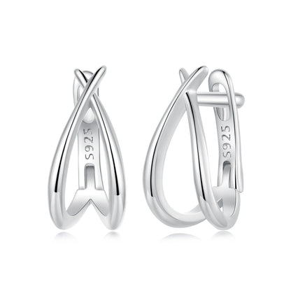 925 Sterling Silver Earrings 1.2x0.6cm with White Gold Plating for Women