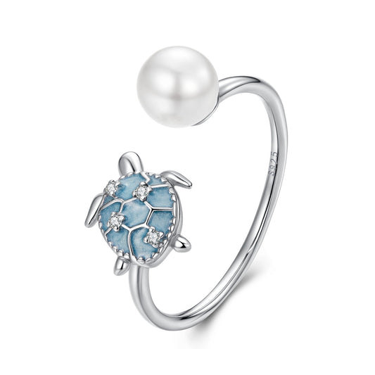 Bague tortue en argent sterling 925 avec perle de coquillage de qualité et zircone cubique - Taille : nan