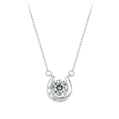 925 Sterling Silver Moissanite Necklace with Pavé Setting, 1 Carat, 400mm Length for Women