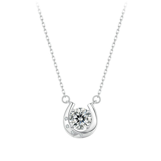 925 Sterling Silver Moissanite Necklace with Pavé Setting, 1 Carat, 400mm Length for Women