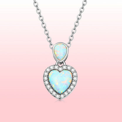 925 Sterling Silver Genuine Translucent Opal Necklace with CZ for Women