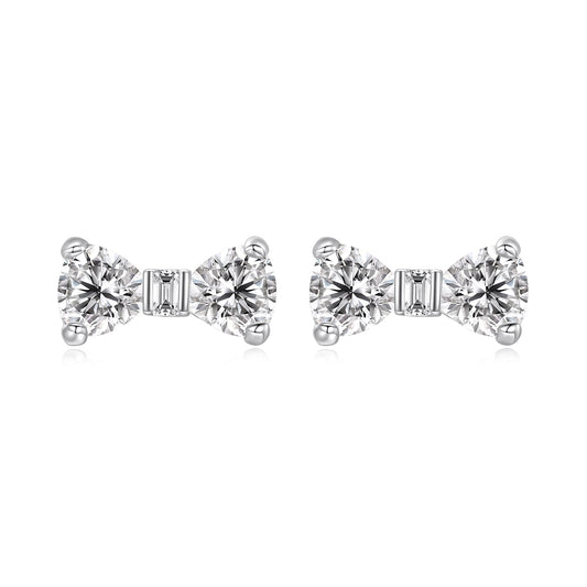 925 Sterling Silver Earrings with Pavé Setting CZ and White Gold Plating