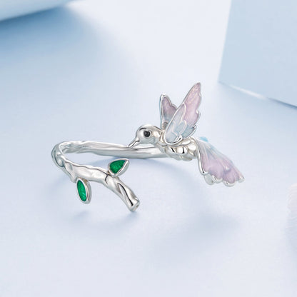 925 Sterling Silver Ring with Enamel and Oxidized Finish in Style E for Women