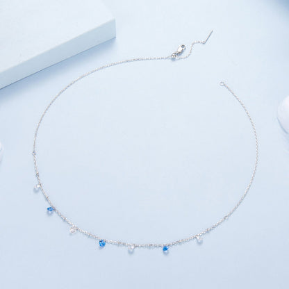 925 Sterling Silver & White Gold Plated Adjustable Layered CZ Necklace for Women