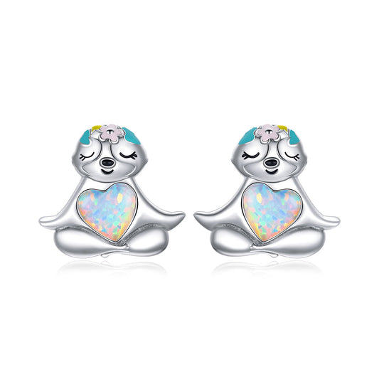 Boucles d'oreilles en argent sterling 925 avec opale translucide