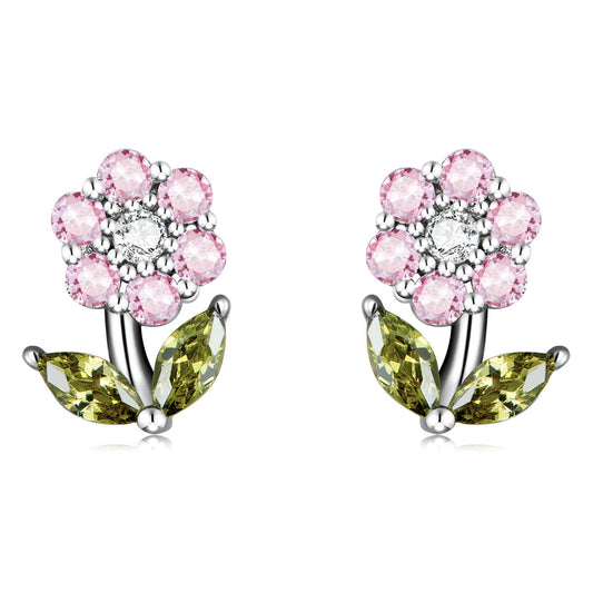 925 Sterling Silver Earrings with Pavé Setting CZ in White Gold