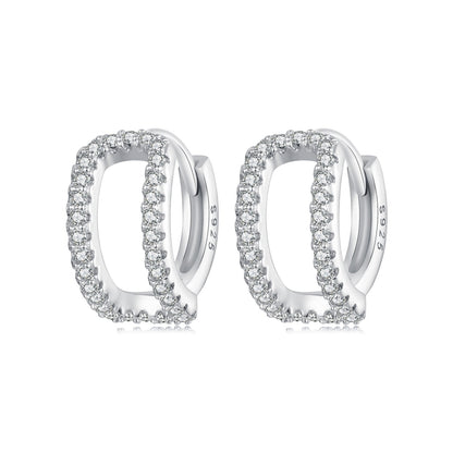 925 Sterling Silver Earrings with White Gold Plating and Pavé Setting CZ for Women