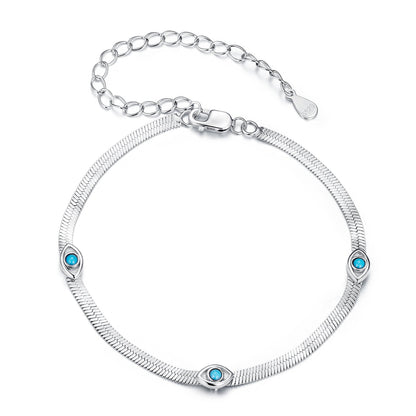 925 Sterling Silver White Gold Plated Multi-Layer Bracelet with Synthetic Turquoise