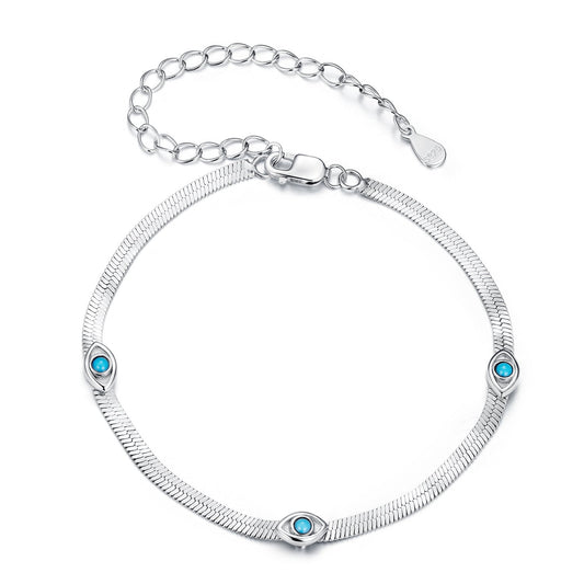 925 Sterling Silver White Gold Plated Multi-Layer Bracelet with Synthetic Turquoise