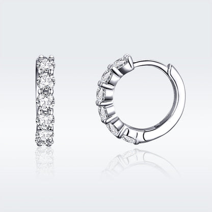 925 Sterling Silver Earrings with Pavé CZ in Platinum Plating, 1.6 x 0.3 cm for Women