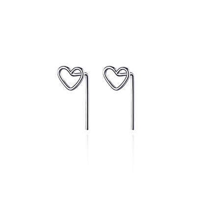 925 Sterling Silver Plated Platinum Earrings Love Size 0.4cm x 0.6cm for Women
