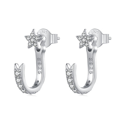 925 Sterling Silver CZ Earrings with White Gold Plating, 1.4x0.5cm for Women
