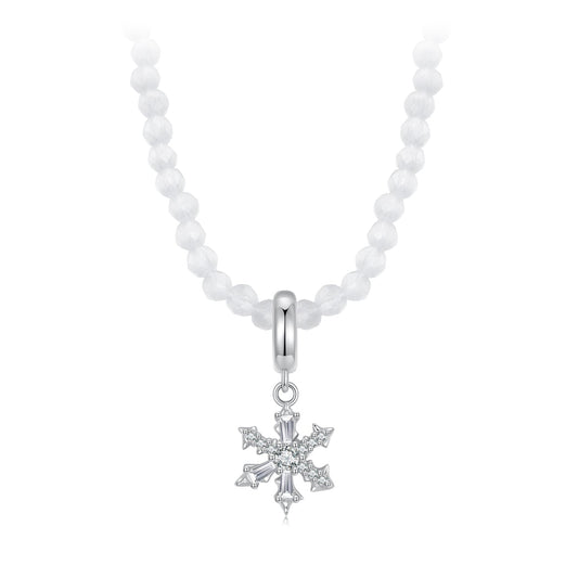 925 Sterling Silver Necklace with Pavé Setting CZ & Transparent Glass for Women