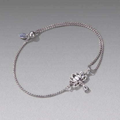 925 Sterling Silver Adjustable Chain Bracelet with White Gold Plating and CZ for Women
