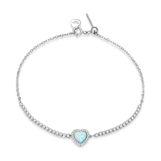 925 Sterling Silver Adjustable Bracelet with Translucent Opal and CZ for Women