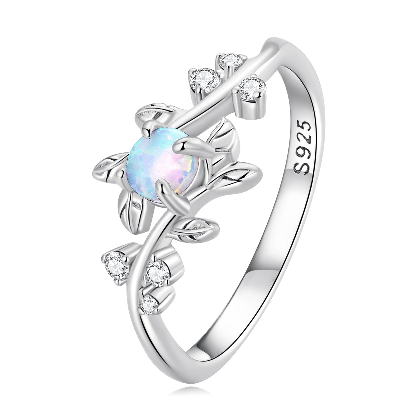 925 Sterling Silver Opal & CZ Ring 0.2cm Size 6.0 for Women