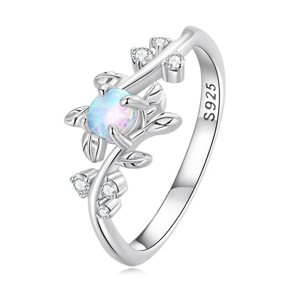 925 Sterling Silver Opal & CZ Ring 0.2cm Size 6.0 for Women