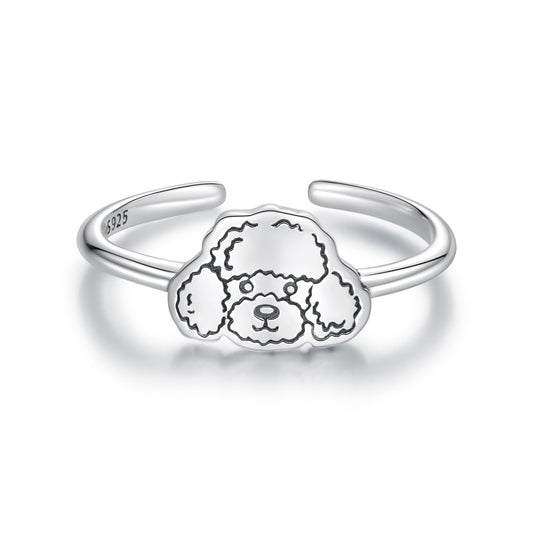 925 Sterling Silver Oxidized Silver Dog Ring for Women