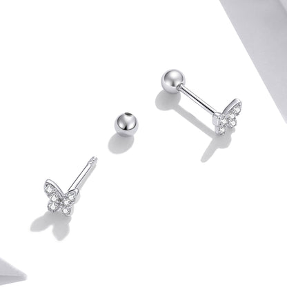 925 Sterling Silver Earrings with CZ in Pavé Setting - 0.4*0.5cm - Women