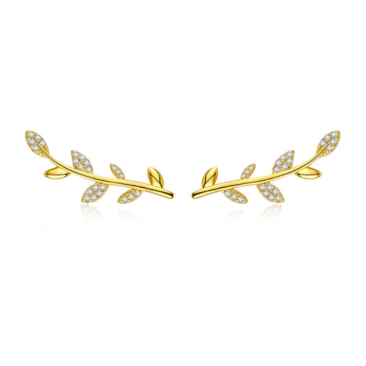 925 Sterling Silver Earrings with Gold Plating and CZ - 0.9x2.5cm for Women