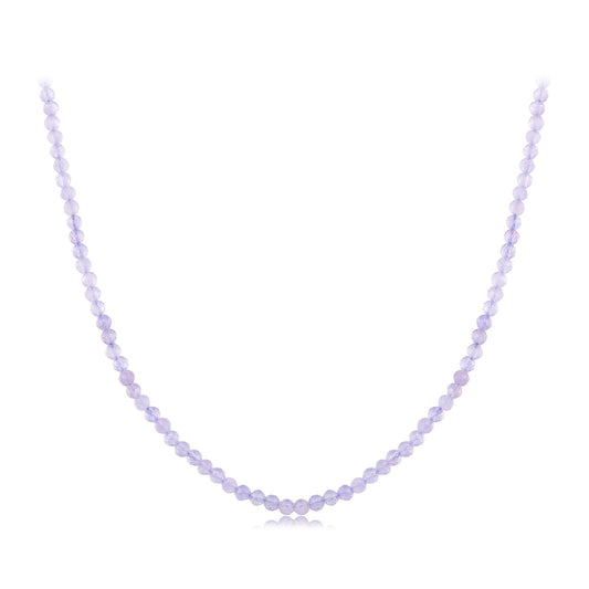 925 Sterling Silver 38+6cm Amethyst Necklace with White Gold Plating for Women