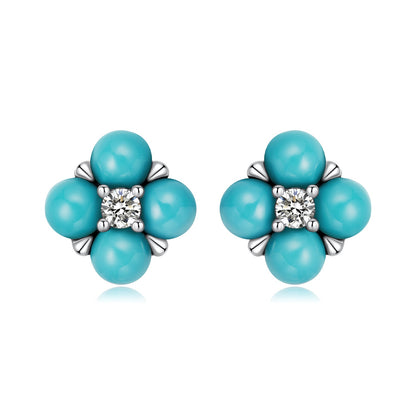 925 Sterling Silver Earrings with Synthetic Turquoise and CZ in Oxidized Finish