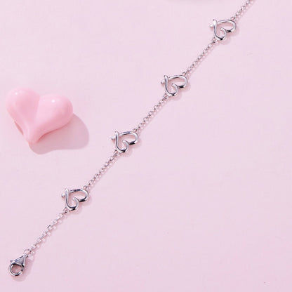 925 Sterling Silver 15+6cm 0.8cm Heart White Gold Plated Bracelet for Women