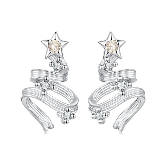 Boucles d'oreilles en argent sterling 925 avec placage or blanc et oxyde de zirconium