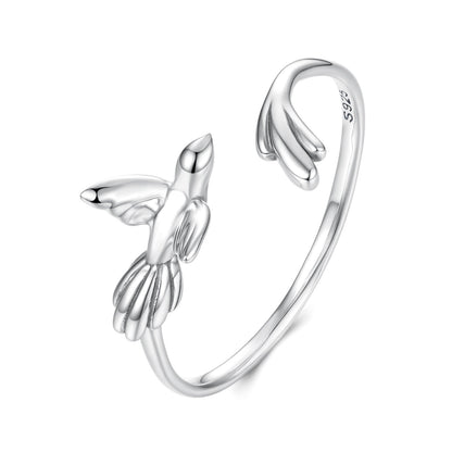 925 Sterling Silver Oxidized Silver Bird Ring for Women - 0.14cm Width, 0.7cm Bird Size