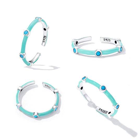 925 Sterling Silver Turquoise Enamel Oxidized Ring