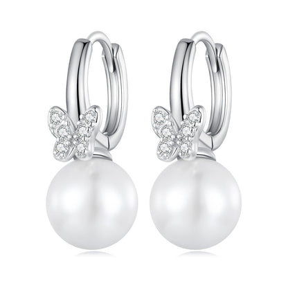 925 Sterling Silver Earrings with Plated Platinum and Shell Pearl for Women