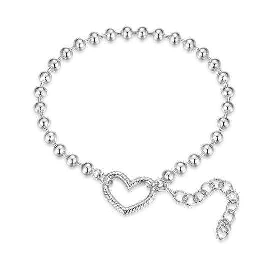925 Sterling Silver 16+5cm White Gold Plated Heart Bracelet for Women
