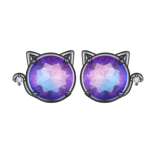 925 Sterling Silver Earrings with Pavé CZ and Transparent Glass in Black Gold, 1.0*1.2cm, for Women
