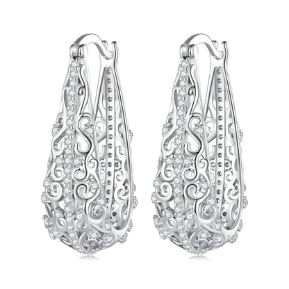 925 Sterling Silver Earrings with Pavé Set CZ, 2.5cm x 0.8cm, for Women