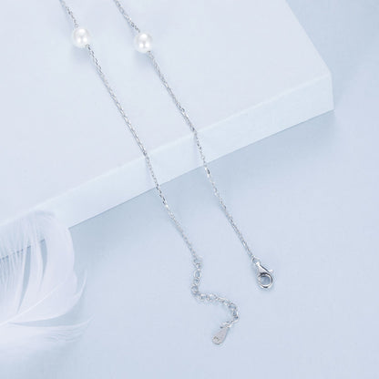 925 Sterling Silver White Gold Plated Necklace with Shell Pearl 400+50mm