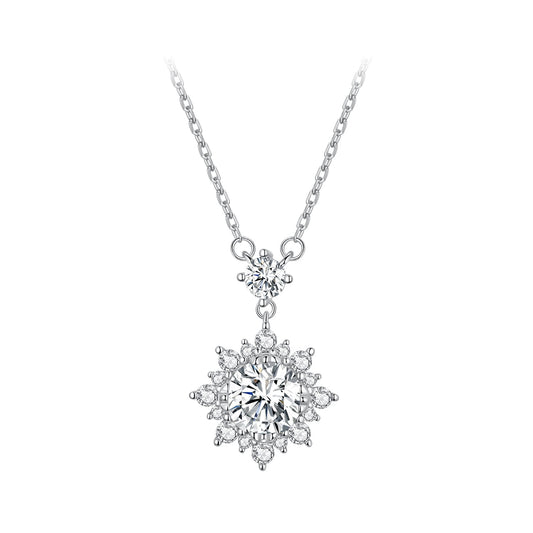 925 Sterling Silver Moissanite Necklace with Pavé Setting in Platinum, 450mm, for Women