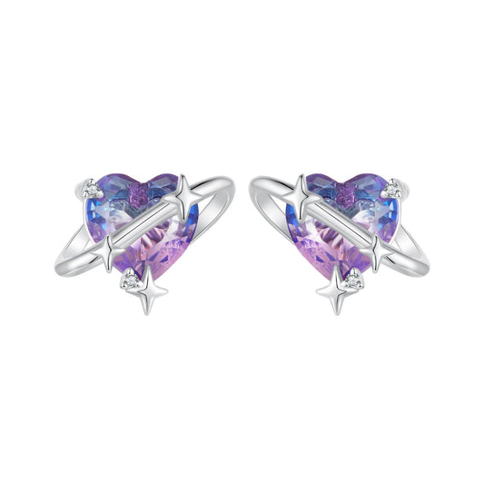 925 Sterling Silver Earrings with CZ and Transparent Glass in White Gold Plating for Women