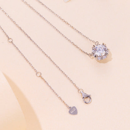 925 Sterling Silver Moissanite 1.0 Carat Necklace with Pavé Setting for Women