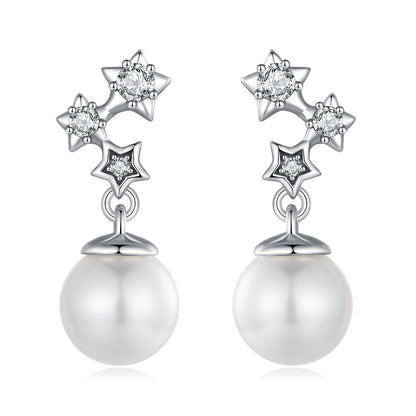925 Sterling Silver Earrings with Quality Shell Pearl and CZ for Women