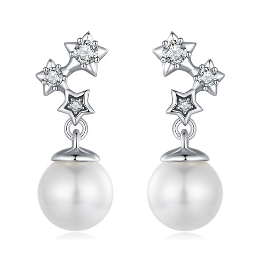 925 Sterling Silver Earrings with Quality Shell Pearl and CZ for Women