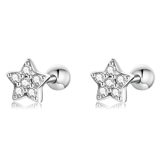 925 Sterling Silver Earrings with Pavé Setting CZ and Platinum Plating - 0.5cm for Women