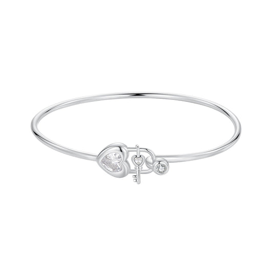 925 Sterling Silver Bracelet with CZ, 17mm, White Gold Plated, For Women
