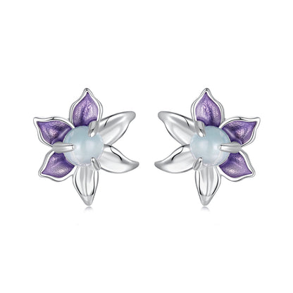 925 Sterling Silver Earrings with Enamel and Transparent Glass for Women
