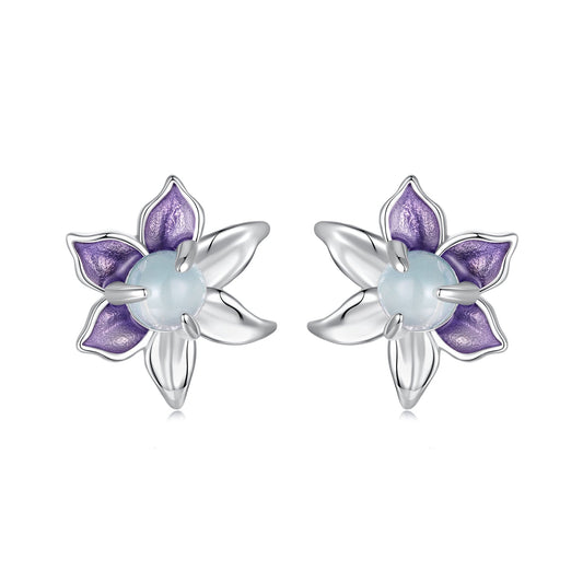 925 Sterling Silver Earrings with Enamel and Transparent Glass for Women