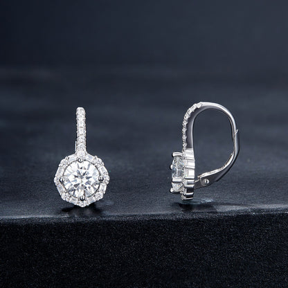 925 Sterling Silver Moissanite Earrings with Pavé Setting, 1.9x1.0cm for Women