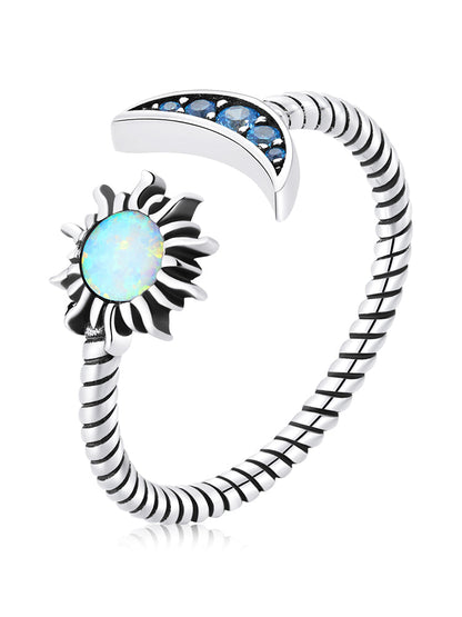 925 Sterling Silver Oxidized Silver Pavé Setting CZ Translucent Opal Ring