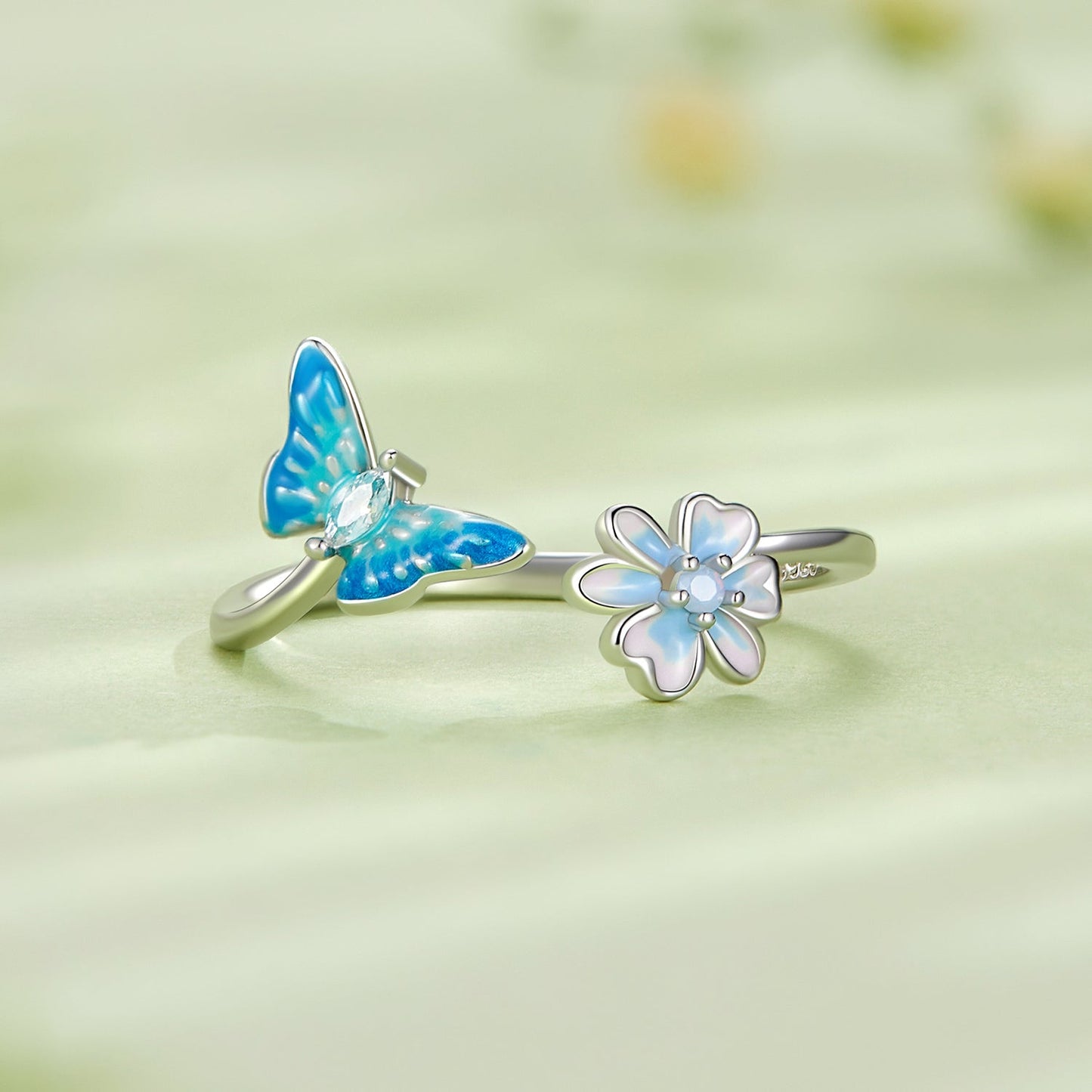 925 Sterling Silver Opal Nanometer Stone Plated Platinum Ring