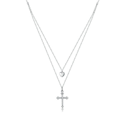 925 Sterling Silver Adjustable Platinum Plated Necklace with CZ - 1.4cm for Women