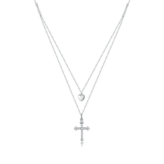 925 Sterling Silver Adjustable Platinum Plated Necklace with CZ - 1.4cm for Women