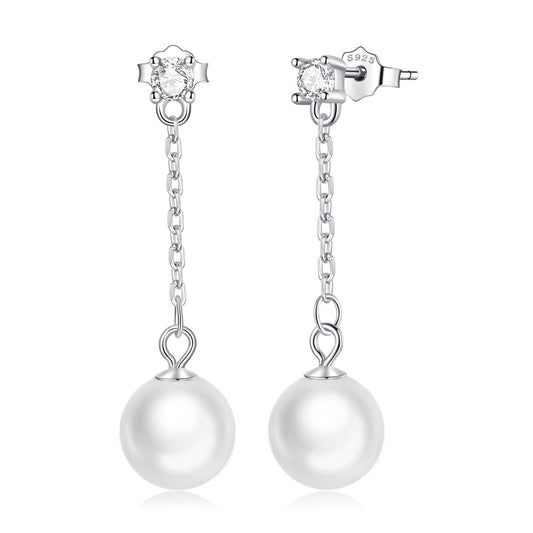 Boucles d'oreilles en argent sterling 925 avec pavé de zirconiums et perles de coquillage de qualité